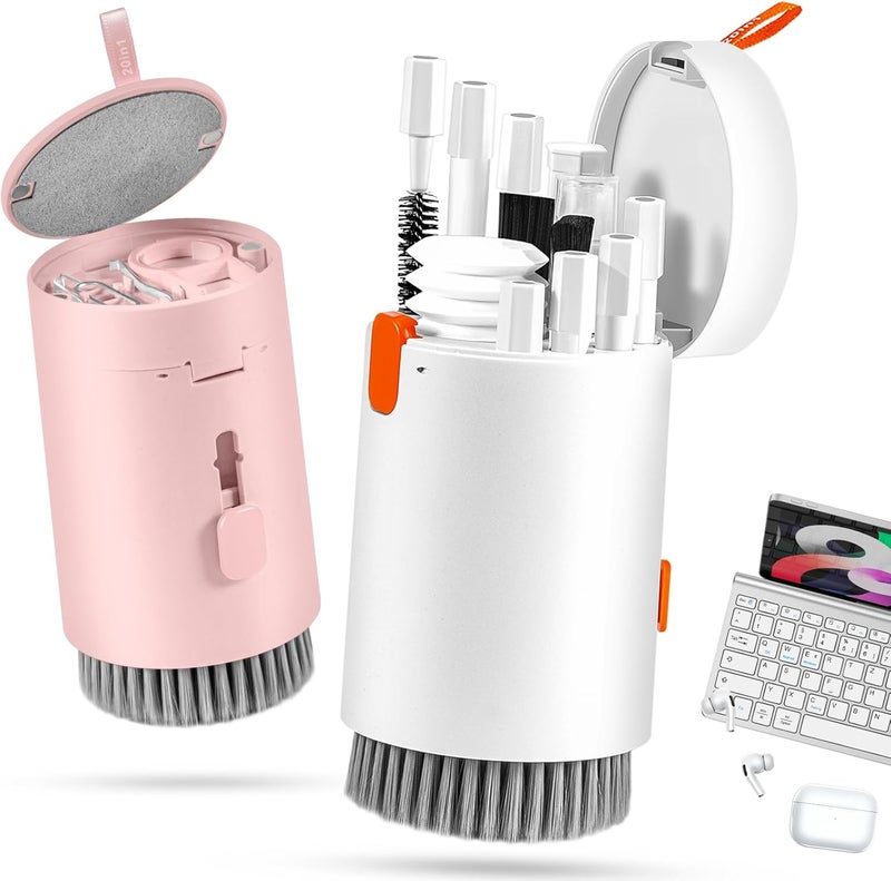 walrfid 2pcs White Pink Computer Keyboard Cleaner Kit, Laptop Screen Cleaning Spray for iPhone AirPod Phone MacBook iPad, 20-in-1 Electronic Clean Brush Tool for Earbud iPod TV Earphone Camera - Image 1